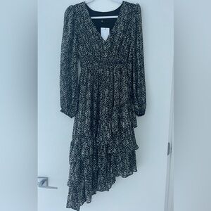 Perfect fall weather black dress with polkadot detail